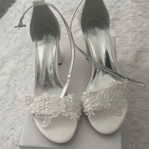 White lace bridal heels